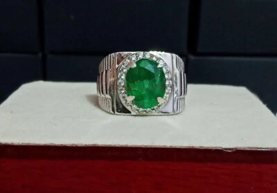 Simulierte Smaragd Edelstein Mit 925 Sterling Silberring Für Männer #J751 - Bild 1 von 4