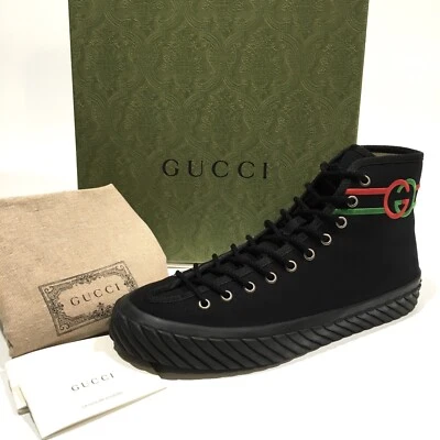 GUCCI INTERLOCKING G HIGH TOP SNEAKERS -BLACK CANVAS -MEN’S US 10 -NEW - Image 1 of 4