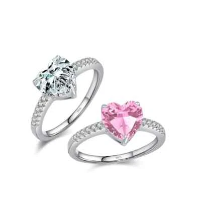 Damen Ring Silber 925 1 Karat Zirkonia Herzform Verlobungsring Frau Trauringe  - Bild 1 von 4