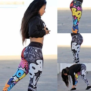 Women Digital Printing Leggings Workout High Waist Push Up Fitness Pants Stretch - Picture 1 of 6