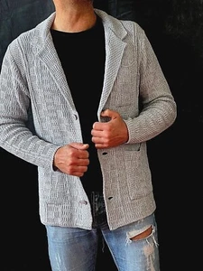 Men's Double Breasted Cotton Cardigan Tailored Jacket Made In Italy - Picture 1 of 16