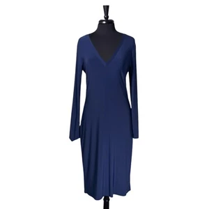 Norma Kamali Women's Maxi Dress Navy Blue Stretch V-Neck Jersey Long Sleeve L - Picture 1 of 8