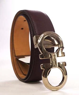 $535 Salvatore Ferragamo Borgoña/Dorado Cinturón Cuero Texturizado 36W Foto 1 de 4