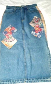 Guess Vintage Denim Pencil Skirt With Floral Patches/ No Sz Tag See Pics - Picture 1 of 14