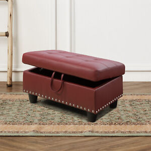 Red Faux Leather Synthetic Leather Storage Ottoman