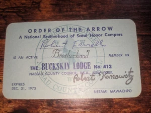 Pfadfinder Pfeilorden OA Mitgliedskarte Loge 412 Buckskin 1973 New York - Bild 1 von 2