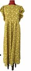 Ann Taylor Size M Maxi Dress Prairie Peasant Ruffle Sleeves Yellow Floral Print