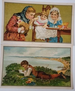 1881 - 2 Women Child Young Boy Cabinet Chromo Lithograph Cards PO Vickery - Picture 1 of 12