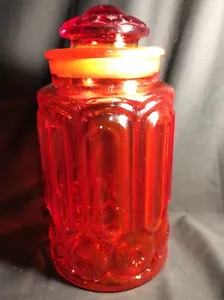 VINTAGE L. E. SMITH AMBERINA MOND UND STERNE ROT/ORANGE KANISTER GLAS MIT DECKEL groß - Bild 1 von 10