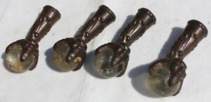 SET OF 4 ANTIQUE VINTAGE GLASS BALL CAST IRON CLAW FEET OLD MAN NORTH WIND