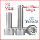 Zylinderschrauben DIN 912 Edelstahl 304 (A4) Innensech M2 4mm bis 12mm Lnge