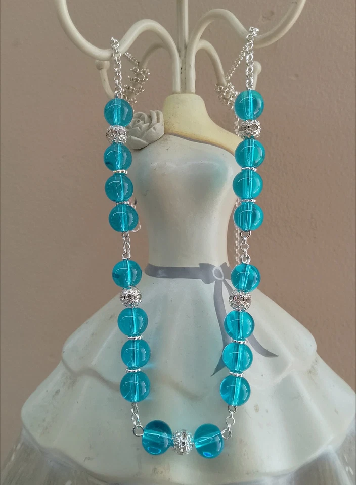 Collana Argento 925  Zirconi E Cristallo Azzurro - Immagine 1 di 1