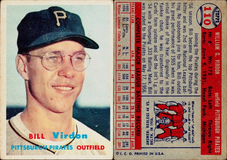 Бейсбольная карточка 1957 Topps No110 Билл Вирдон - Изображение 1 из 1