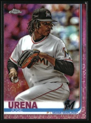 2019 Topps Chrome Pink Refractor Jose Urena #199 Miami Marlins - Image 1 of 2