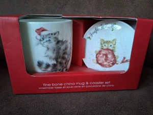Rare Royal Worcester Wrendale Designs Cat Kitten Mug Saucer Gift Set Boxed New - Picture 1 of 6