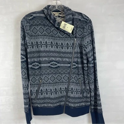 NUEVA Chaqueta Lucky Brand Para Mujer Fair Isle Moto Cremallera Azul Gris Talla Pequeña Foto 1 de 4