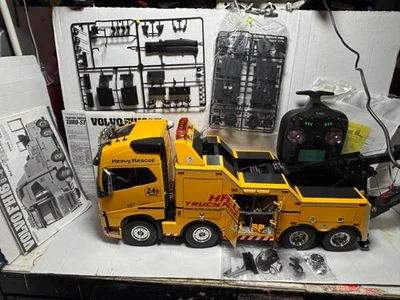 NEW Tamiya Volvo FH16 Globetrotter Tow Truck Wrecker Flysky ST8 750 8/4 Semi RC - Image 1 of 4