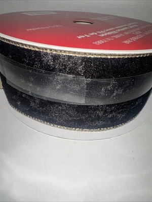 Celebrate It Black Velvet Gold Metallic Edge Wired Jumbo Ribbon 2.5 InX60 Ft New - Image 1 of 4