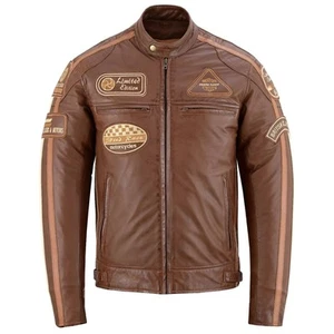 Men’s Cafe Racer Genuine Buffalo Skin Motorcycle Leather Vintage Biker Jacket - Picture 1 of 52