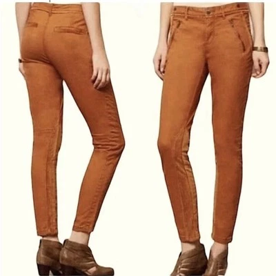 Anthropologie Pilcro Pants Womens 6P 30x26 Orange Rust Equestrian Velvet Trim - Image 1 of 4
