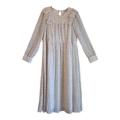 Vestido feminino MADEWELL S Shift bolinhas creme branco e preto babados midi - Imagem 1 de 4