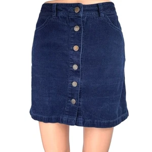 Miss Selfridge Blue Corduroy Velvet Button Down Straight Pencil Mini Skirt Sz 6 - Picture 1 of 5