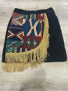 Fantasy Sportswear country vintage skirt aztec concert cowgirl fringe SIZE 12 - Picture 1 of 12