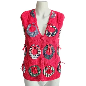 Private Collection Vintage Christmas Wreath Ramie/Cotton Vest Size Small Grandma - Picture 1 of 9