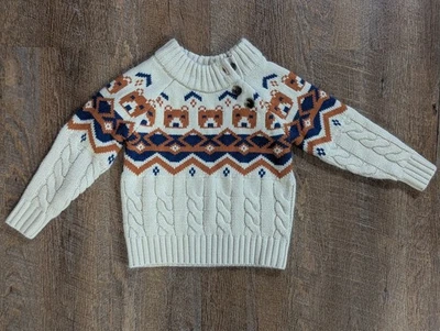 Boys Pullover Bleached Sweater 5Y Fair Isle Nordic Style Bear Cable Knit Design  - Image 1 of 4