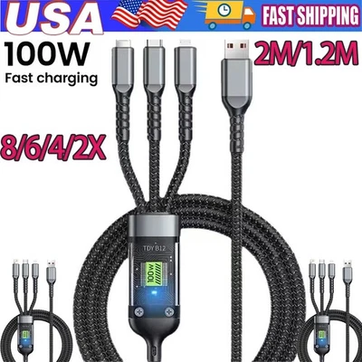 3in1 Fast Charging Cable Cell Phone Charger Cord For iPhone  Micro USB Type C - Image 1 of 4