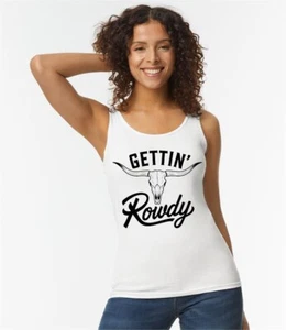 Womens Gettin Rowdy Graphic Vest - Black or White - Various Sizes - Picture 1 of 4