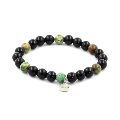 Steine Und Mineralien. Armband Perlen Schwarze Achat + Türkis Aus Peru 8 Mm. Fab - Bild 1 von 4