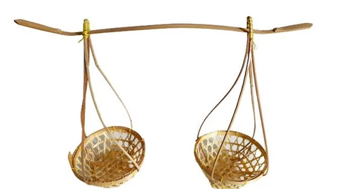 Thai Miniature Basket Bamboo Vintage Handmade striped Woven Wicker Small Handle Cover