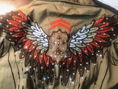 HAMA Shirt Jacket Mens 2XL Heavy Studs Rhinestone Metal Buttons embroidery RARE - Image 1 of 4