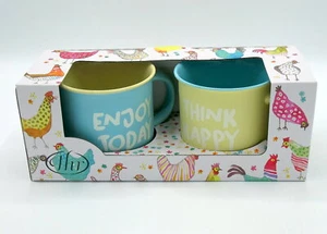 Jolly Hens 2er Set Porzellan Becher Tassen Ihr Enjoy Today Think Happy Huhn - Bild 1 von 4