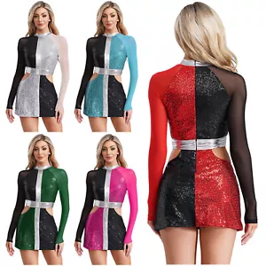Women Dancewear 70s Dresses Hippie Costume Carnival Mini Groovy Color Contrast - Picture 1 of 59