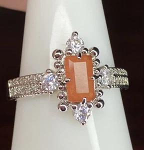 Anillo Bomb Party-01- 3967- Cuarzo Genuino Tratado/Naranja- Talla 11- Chapado en Rodio - Imagen 1 de 6