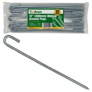 YARDMAN Ground Pegs – 12-pcs 12" Ribbed Tent Peg – 8.5mm Thick Torr Steel - Picture 1 of 5