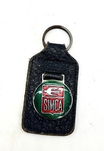 Simca French Car Enameled Leather Fob Keychain England Automotive Advertising - Picture 1 of 4