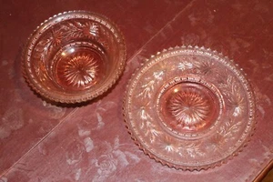 2 pc Imperial Pink Etched Matched Serving Set in Great Condition! - Picture 1 of 4