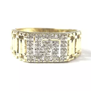9ct Gold Diamond Ring Size V Men's 8.9mm High 14.8mm Wide 4.7g - Picture 1 of 18