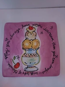 Certified International Julia Junkin Ceramic Square Ice Cream Dessert Plate Pink - Picture 1 of 3