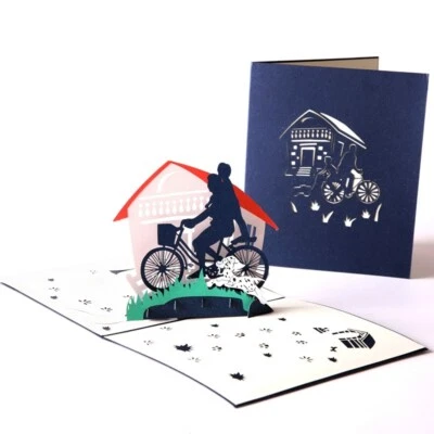 Father's Day 3D Pop-Up Card – Loving Father & Child on Bicycle with Envelope Foto 1 de 4