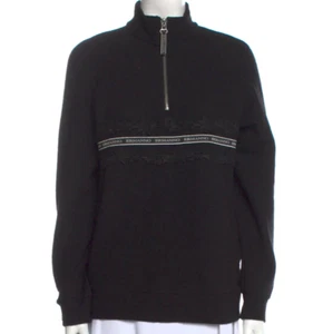 Auth NWT Ermanno SCERVINO Black WOOL Zippered MOCK Neck SWEATER TOP with LOGO - Picture 1 of 3