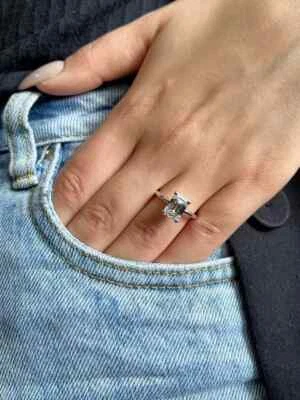 1.50Ct Emerald Cut Certified Lab Grown Diamond Women Wedding Ring 14k White Gold - Image 1 of 4