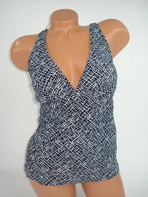 Traje de baño Jaclyn Smith Tankini camiseta sin mangas negro blanco natación Foto 1 de 4