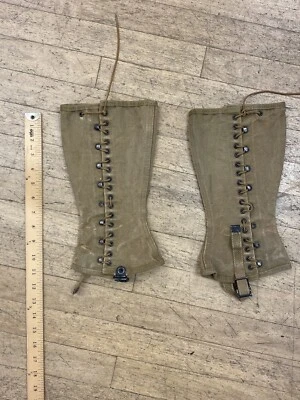 复古签名军用绿色帆布系带鞋靴 Gaters 或 Shoe Spats — 第 1/4 张图片