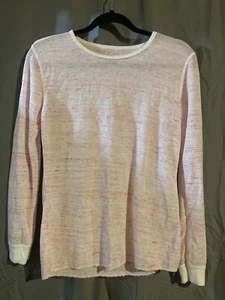 Cozy Girls’ Long Sleeve Shirt ~ White&Pink with Raw Hem ~ Size Medium (8-10) - Picture 1 of 4