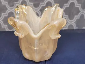 Ciotola vaso in vetro arte fatta a mano, crema e bianco - alta 4,75 - Foto 1 di 4