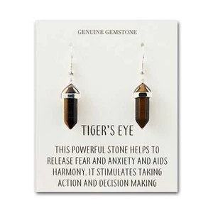 Tiger's Eye Gemstone Drop Earrings with Quote Card - Picture 1 of 9